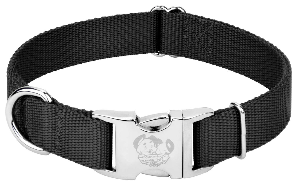 Country Brook Petz Premium Nylon Dog Collar with Metal Buckle for Small Medium Large Breeds - Vibrant 30+ Color Selection (Medium, 3/4 Inch, Black)