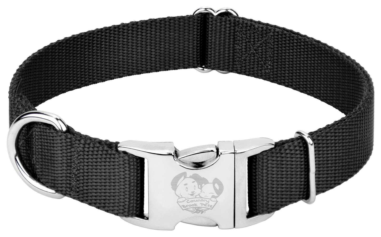 Country Brook Petz Premium Nylon Dog Collar with Metal Buckle for Small Medium Large Breeds - Vibrant 30+ Color Selection (Medium, 3/4 Inch, Black)