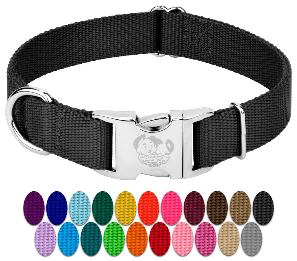 Country Brook Petz Premium Nylon Dog Collar with Metal Buckle for Small Medium Large Breeds - Vibrant 30+ Color Selection (Medium, 3/4 Inch, Black)
