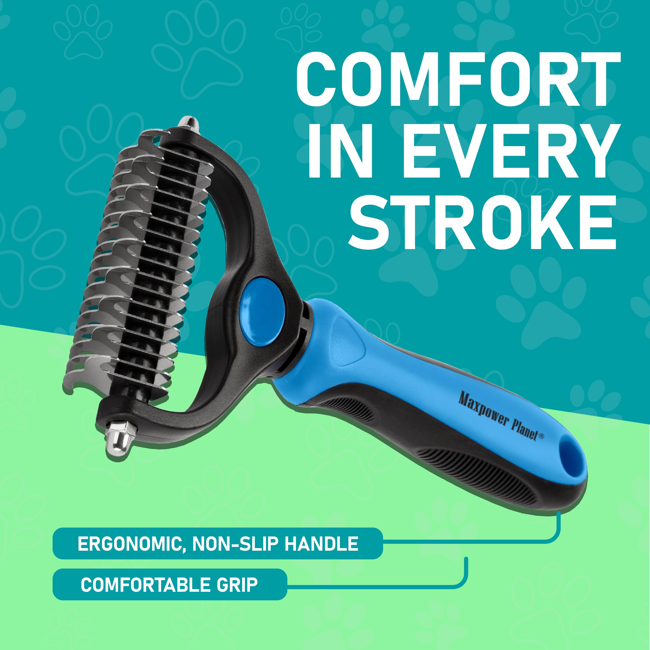 Maxpower Planet Original Pet Grooming Rake - Double-Sided Deshedding Dematting Tool, Undercoat Rake for Dogs & Cats, Extra-Wide Dog Grooming Brush & Deshedder Comb for Long Hair, Reduces Shedding 95%